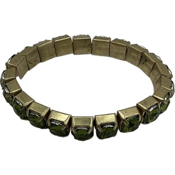 Vintage Green Prong Set Faceted Stone Stretch Bracelet - Picture 3 of 4